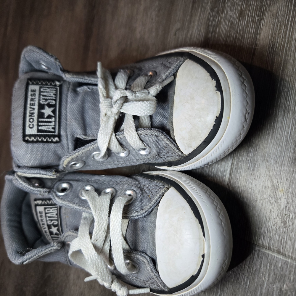 CONVERSE All Star Canvas Lace Up Mid Top Sneakers Gray, Kid's Youth Size 11 - Picture 2 of 7